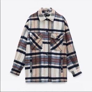 Zara Plaid Brushed Wool Oversized Shacket Jacket